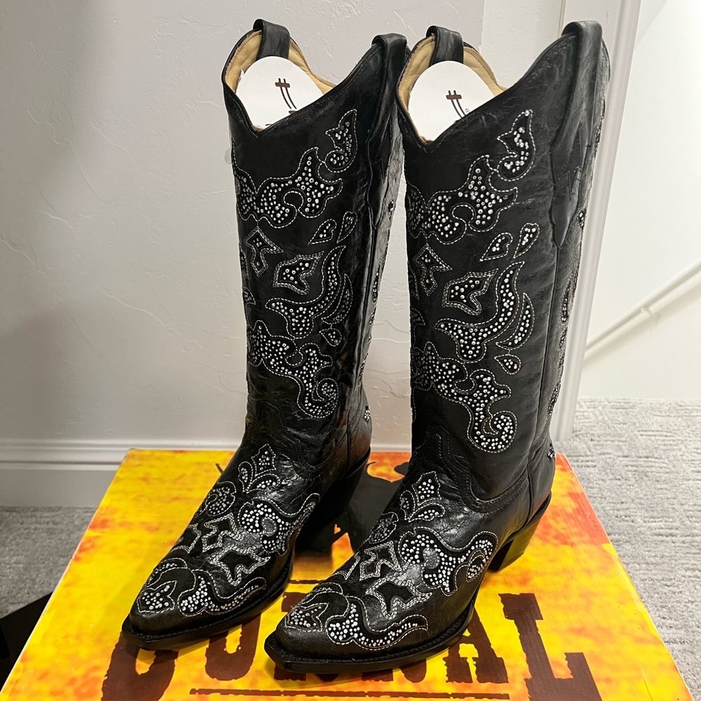 Black Inlay Crystal Corral Boots